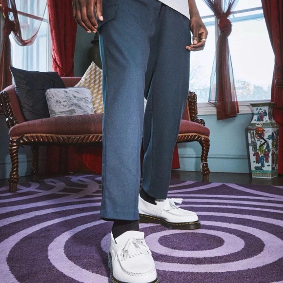 Doc Martens Adrian White Leather Platform Tassel Yellow Stitch Loafers Sz 8 Men - Picture 1 of 14